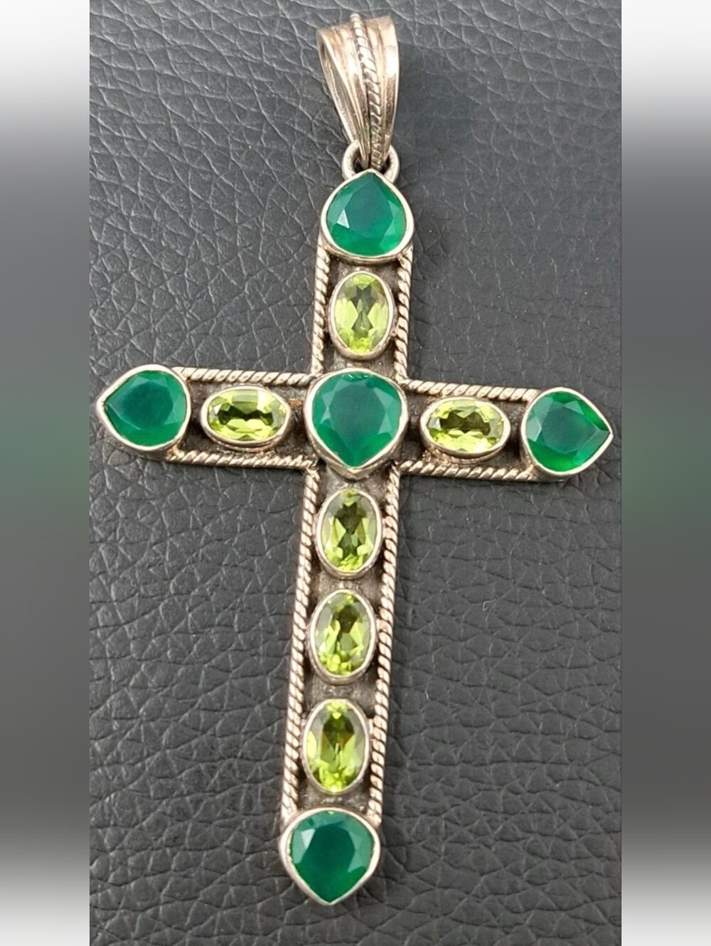 Nicky Butler 925 Sterling Cross With Peridot And Chalcedony.